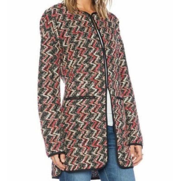 Sanctuary Kimono City Jacket Multi Black Boucle Chevron Print Size Small NEW - Picture 3 of 12